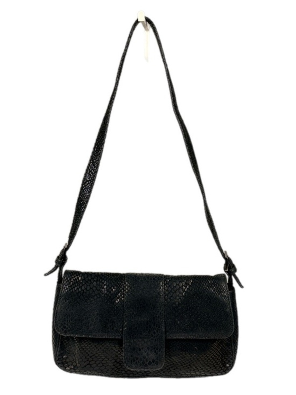 Studio Imports | Textured Black Shoulder Bag Flap Closure Snakeskin print